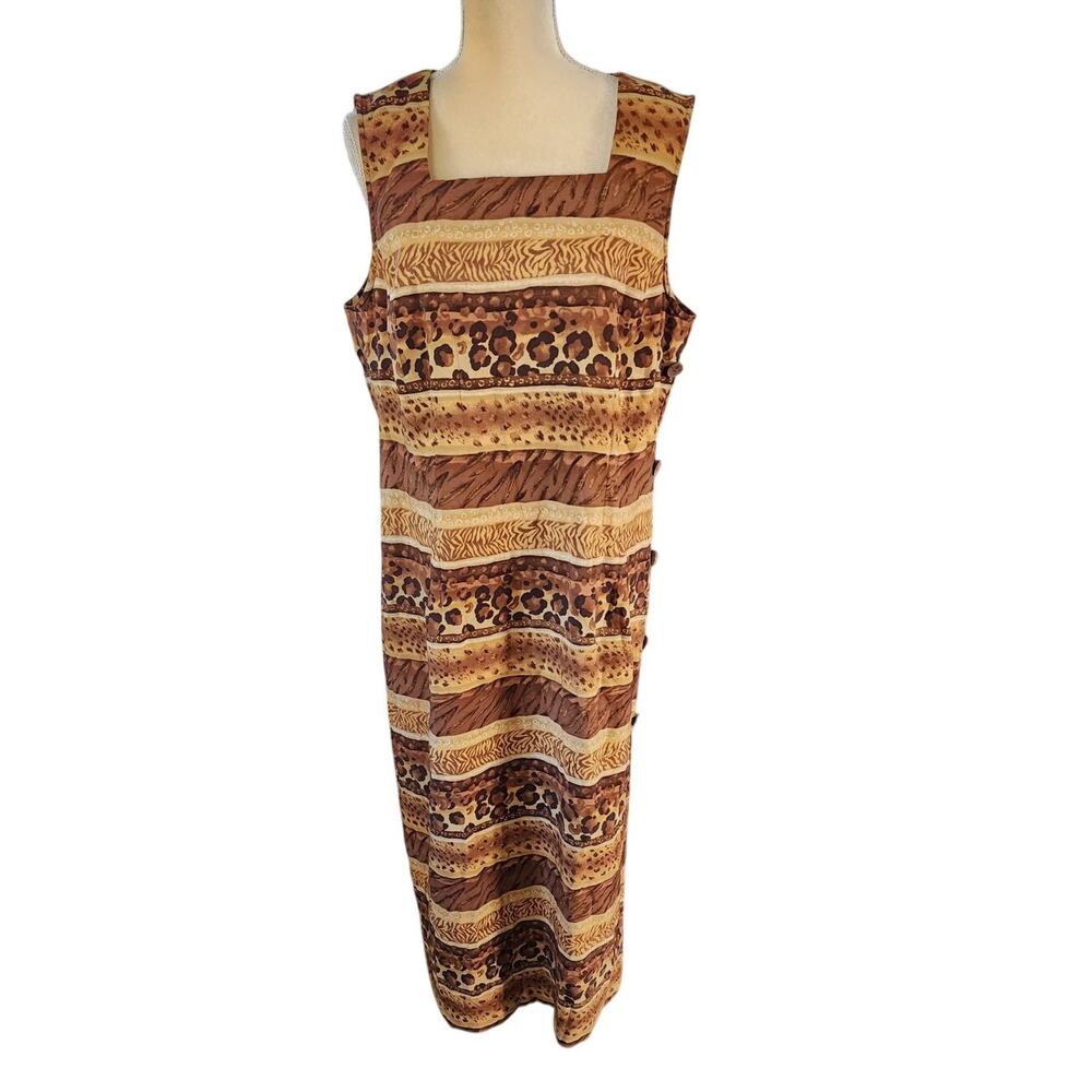 Sag Harbor Animal Print Sleeveless Square Neck Plus Career Dress Size 16